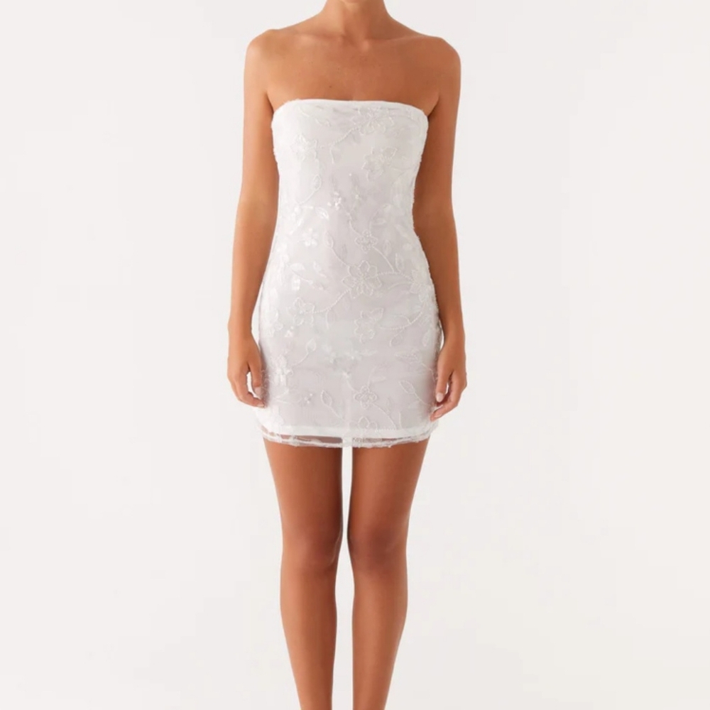 Peppermayo White Beaded Mini Dress